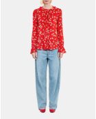 Chemise à imprimé fleuri avec volants rouge et blanche