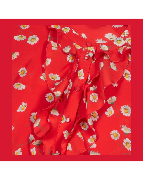 Chemise à imprimé fleuri avec volants rouge et blanche
