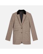 Veste tailleur en laine mélangée pied de poule beige et brun