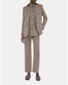 Veste tailleur en laine mélangée pied de poule beige et brun