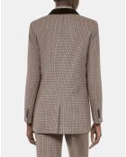 Veste tailleur en laine mélangée pied de poule beige et brun