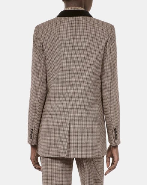 Veste tailleur en laine mélangée pied de poule beige et brun