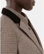 Veste tailleur en laine mélangée pied de poule beige et brun