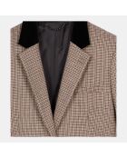 Veste tailleur en laine mélangée pied de poule beige et brun