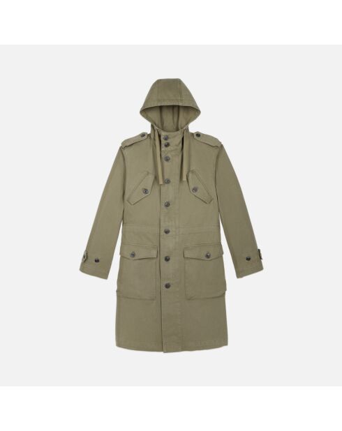 Parka longue à capuche kaki