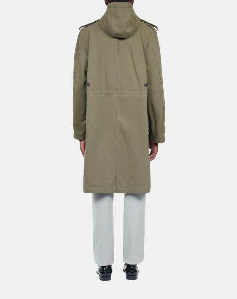 Parka longue à capuche kaki