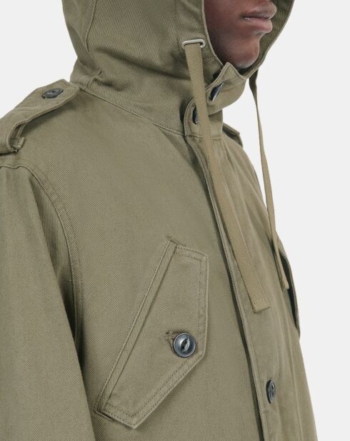 Parka longue à capuche kaki