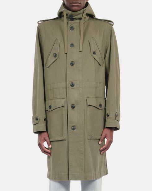 Parka longue à capuche kaki
