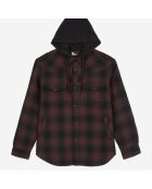 Blouson à capuche style surchemise à carreaux noir bordeaux