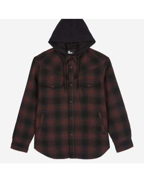 Blouson à capuche style surchemise à carreaux noir bordeaux