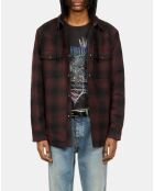 Blouson à capuche style surchemise à carreaux noir bordeaux