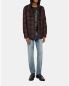 Blouson à capuche style surchemise à carreaux noir bordeaux