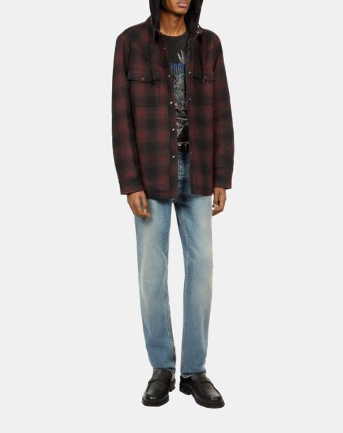 Blouson à capuche style surchemise à carreaux noir bordeaux