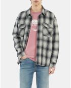 Blouson à capuche type surchemise à carreaux gris/noir