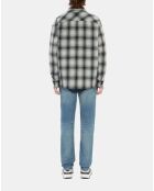 Blouson à capuche type surchemise à carreaux gris/noir