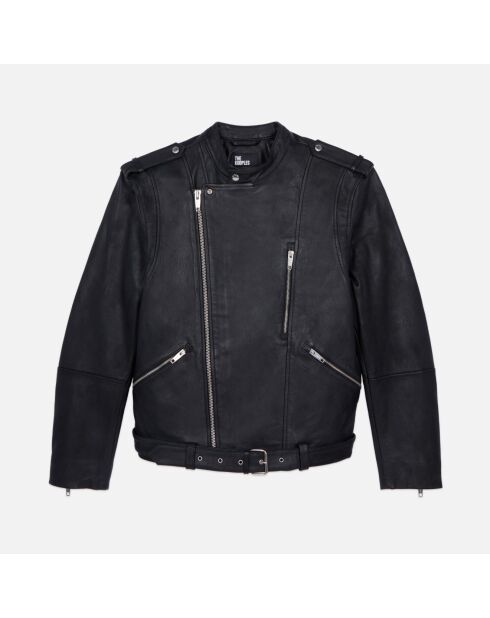 Blouson biker en cuir noir