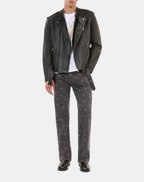 Blouson biker en cuir noir