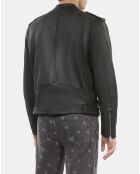 Blouson biker en cuir noir