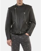 Blouson biker en cuir noir