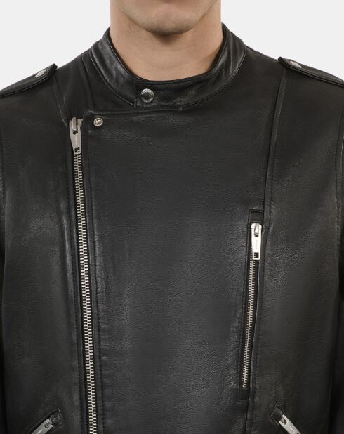 Blouson biker en cuir noir