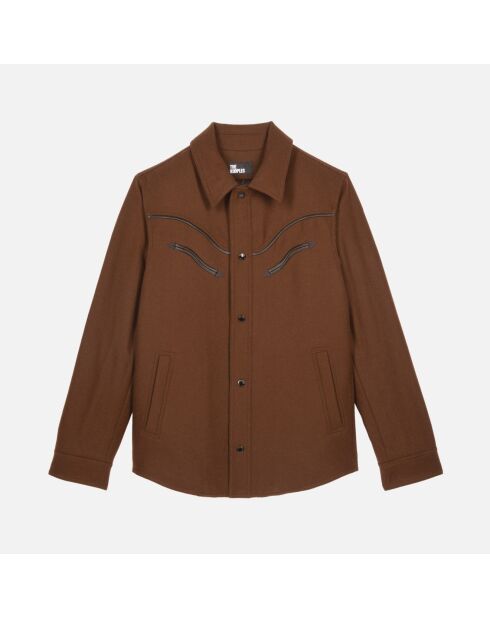 Blouson style surchemise en flanelle marron
