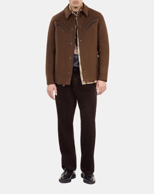 Blouson style surchemise en flanelle marron
