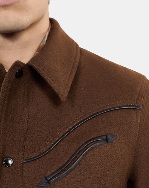 Blouson style surchemise en flanelle marron