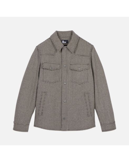 Blouson style surchemise pied de poule marron et écru