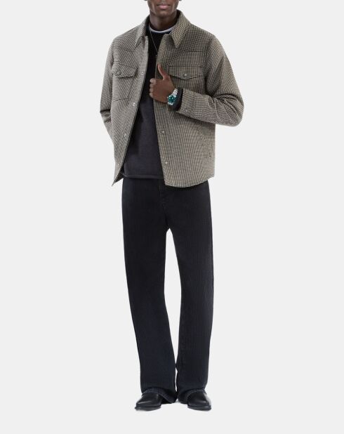 Blouson style surchemise pied de poule marron et écru