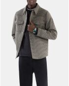 Blouson style surchemise pied de poule marron et écru