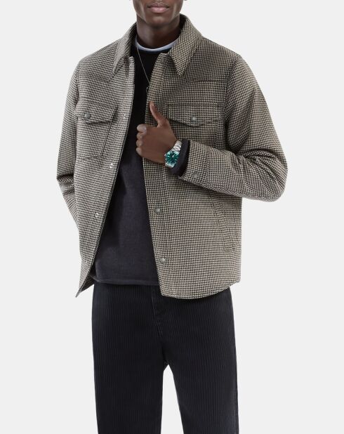 Blouson style surchemise pied de poule marron et écru