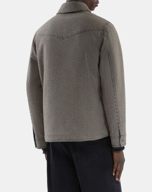 Blouson style surchemise pied de poule marron et écru