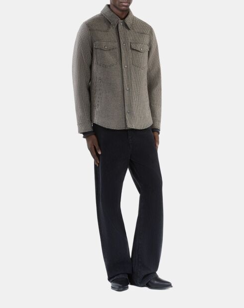 Blouson style surchemise pied de poule marron et écru