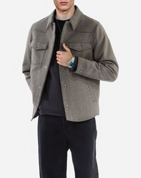 Blouson style surchemise pied de poule marron et écru