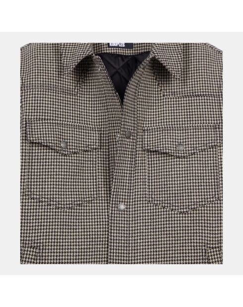 Blouson style surchemise pied de poule marron et écru