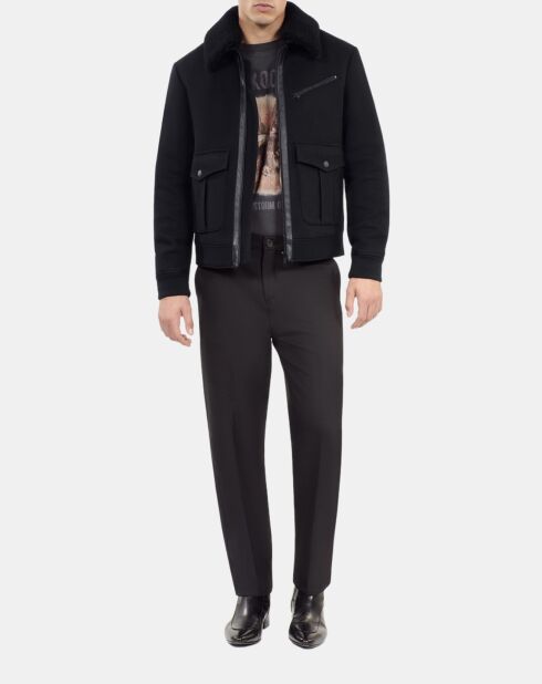 Blouson aviateur en laine mélangée noire
