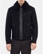 Blouson aviateur en laine mélangée noire
