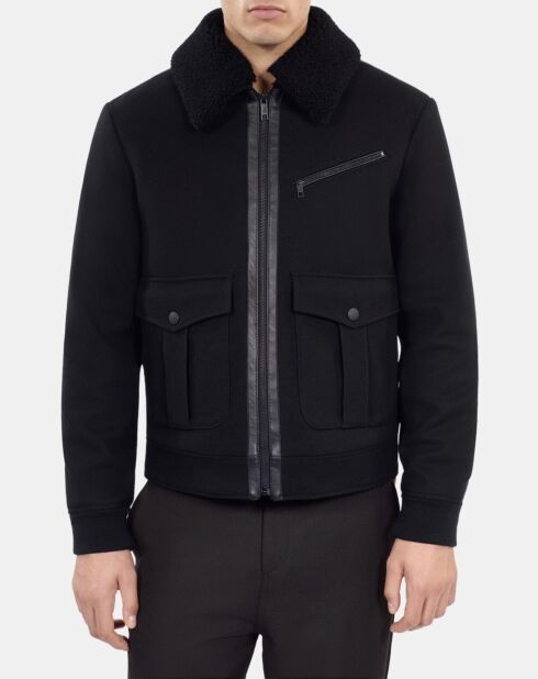 Blouson aviateur en laine mélangée noire