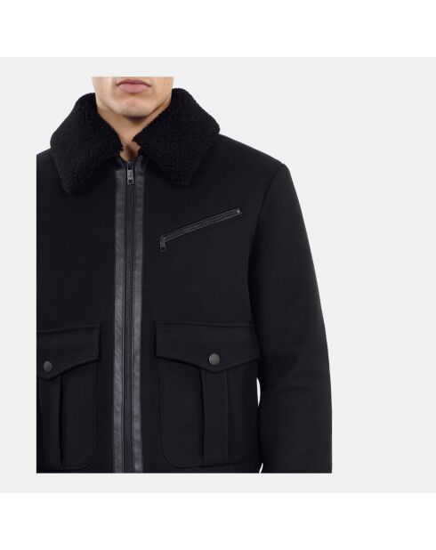 Blouson aviateur en laine mélangée noire