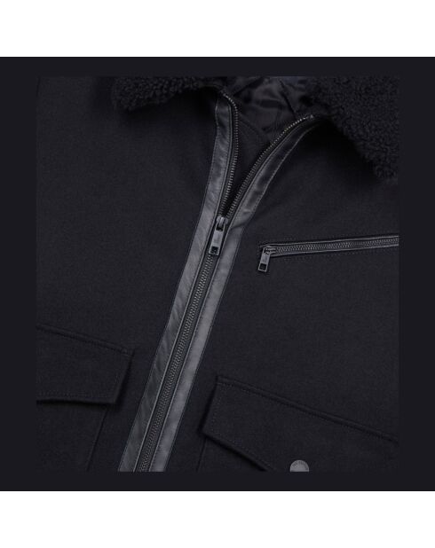 Blouson aviateur en laine mélangée noire