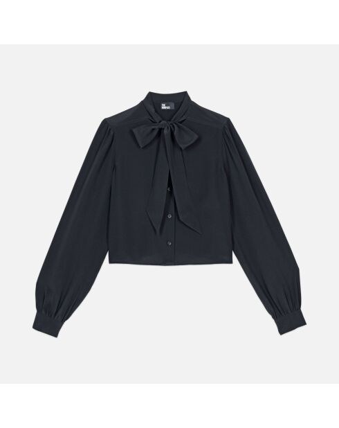 Chemise courte 100% soie noire