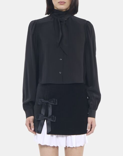 Chemise courte 100% soie noire