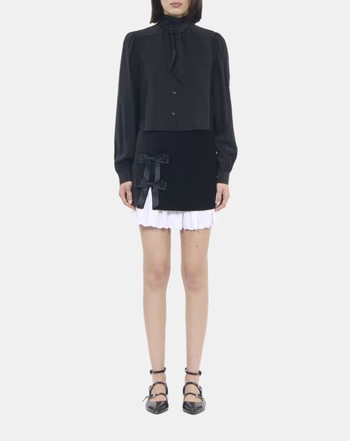 Chemise courte 100% soie noire