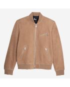 Blouson avec zip en cuir suède beige