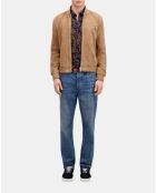 Blouson avec zip en cuir suède beige