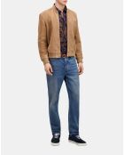 Blouson avec zip en cuir suède beige