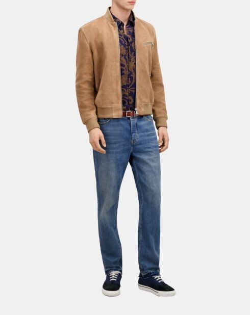 Blouson avec zip en cuir suède beige