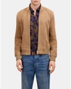 Blouson avec zip en cuir suède beige