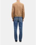 Blouson avec zip en cuir suède beige