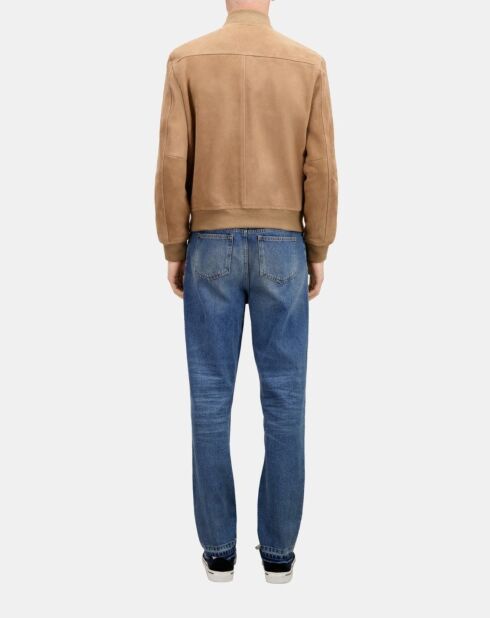 Blouson avec zip en cuir suède beige